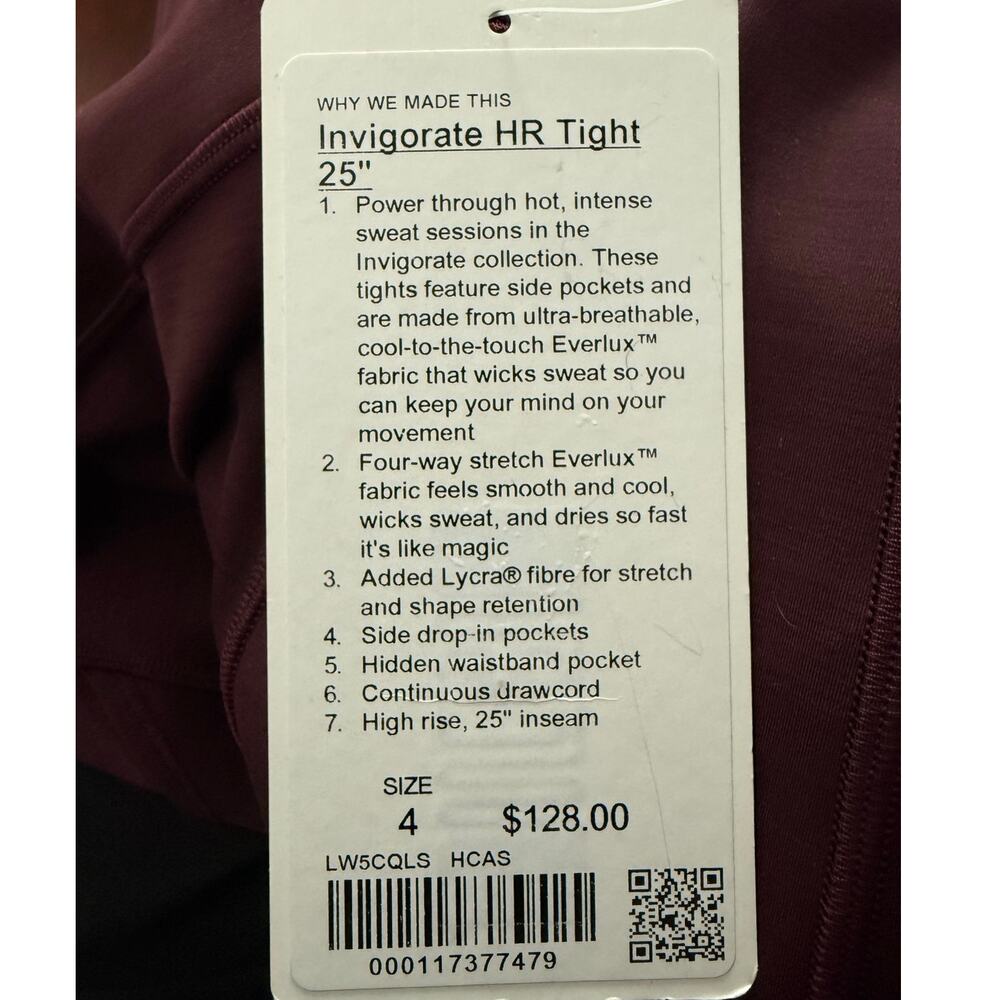 Lululemon Invigorate High-rise Leggings 25 inch Women Size 4 W5CQLS In HCAS NWT - Picture 7 of 16